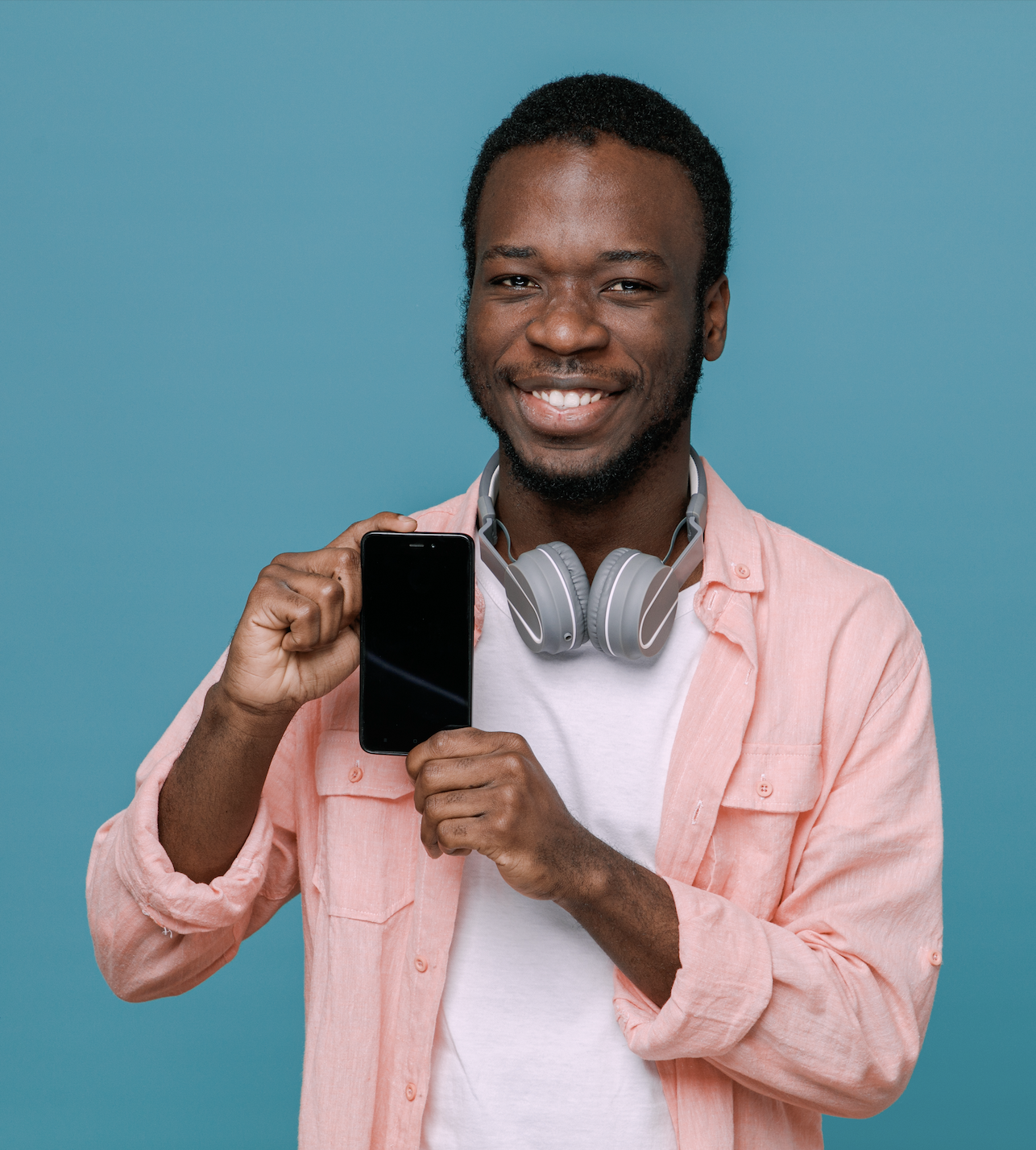 Happy customer using smartphone